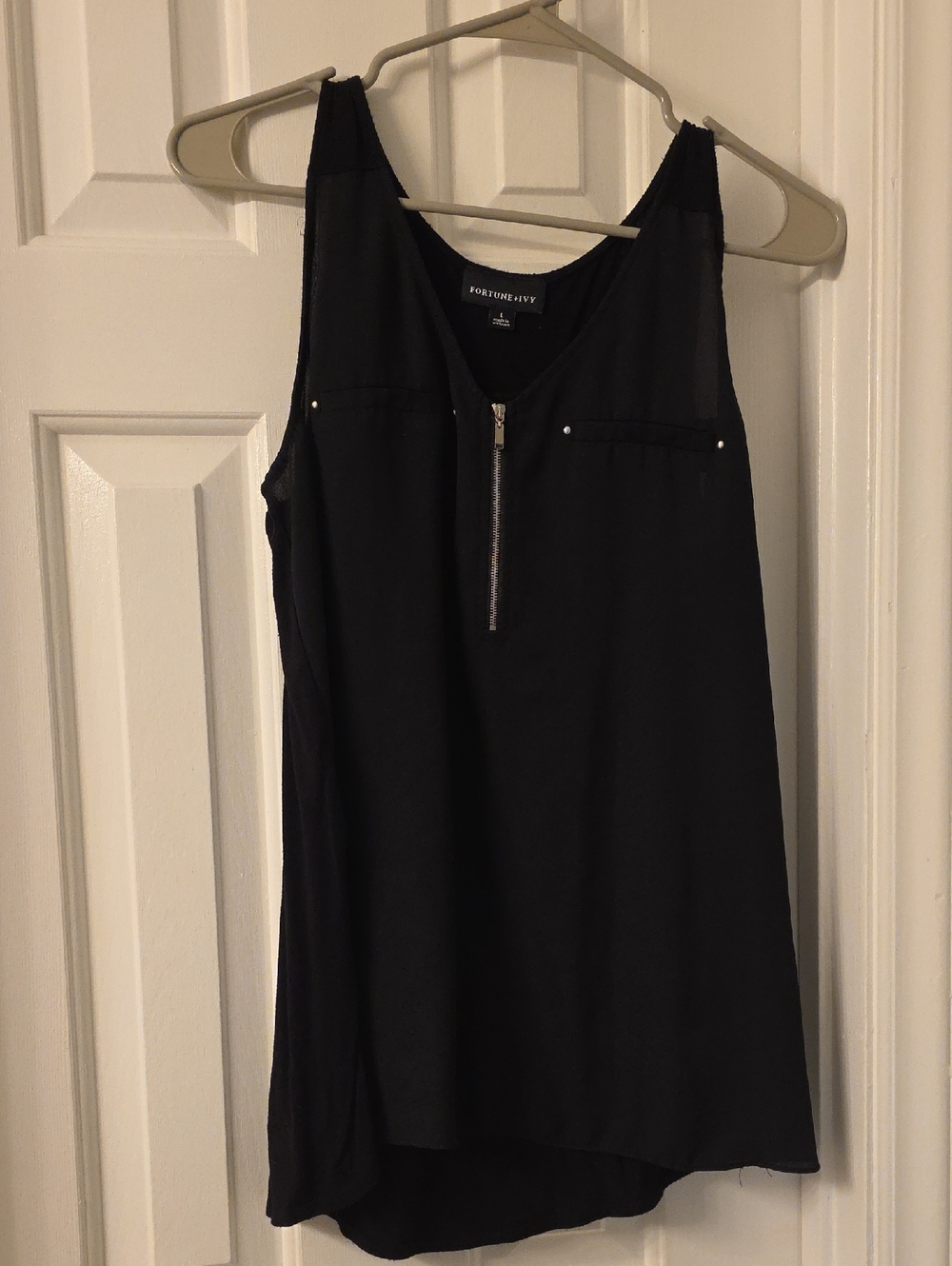 Black Sleeveless Zip Front Blouse